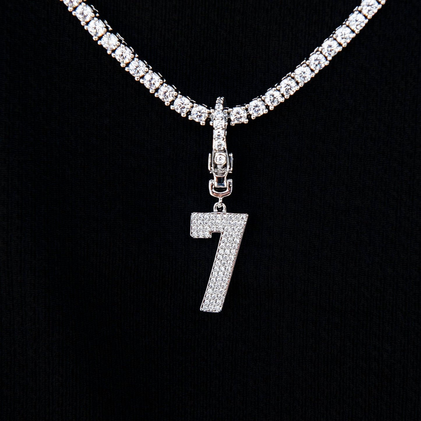Micro Pave Number Clip On Pendants in White Gold