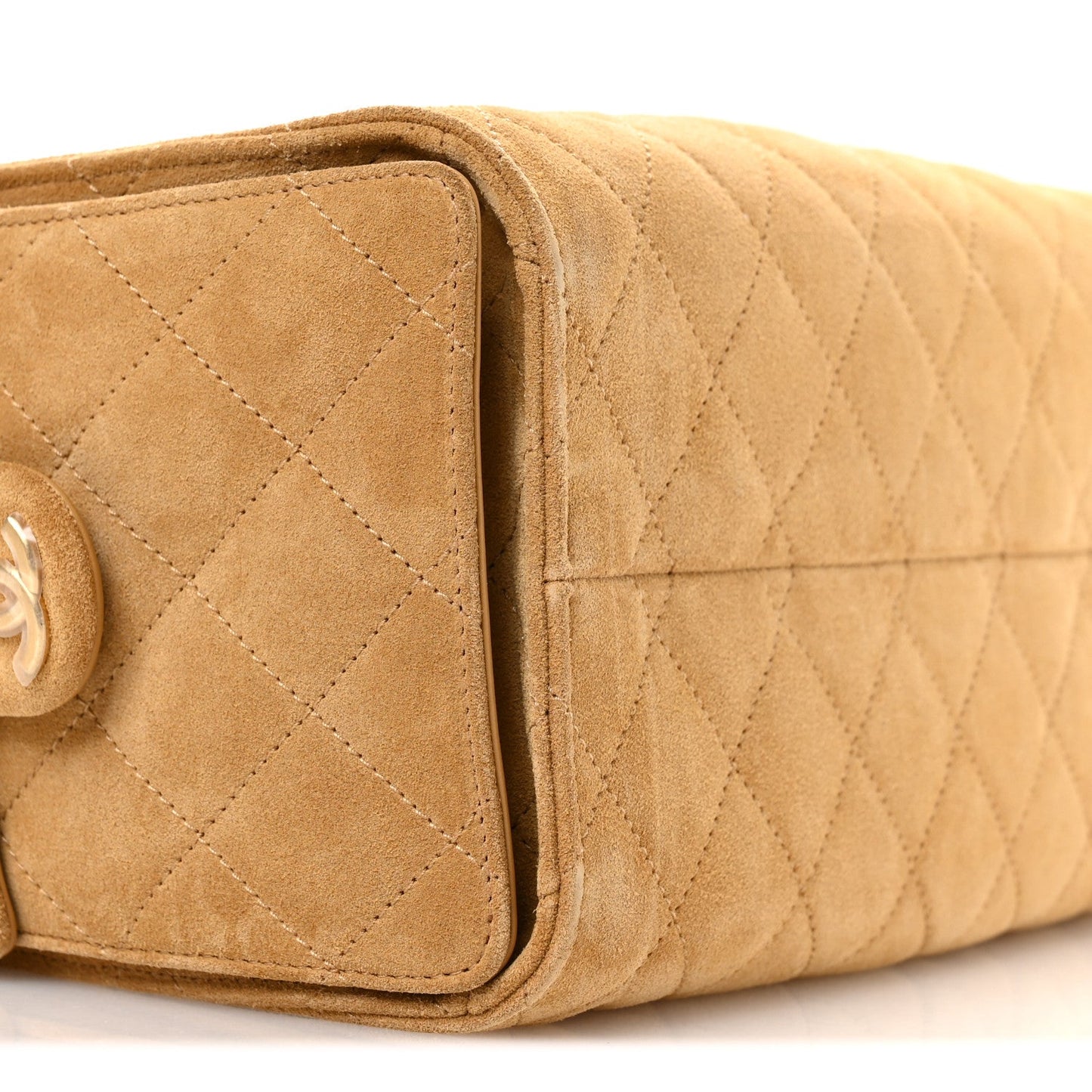 Suede Quilted Small Chanel 25 Handbag Beige