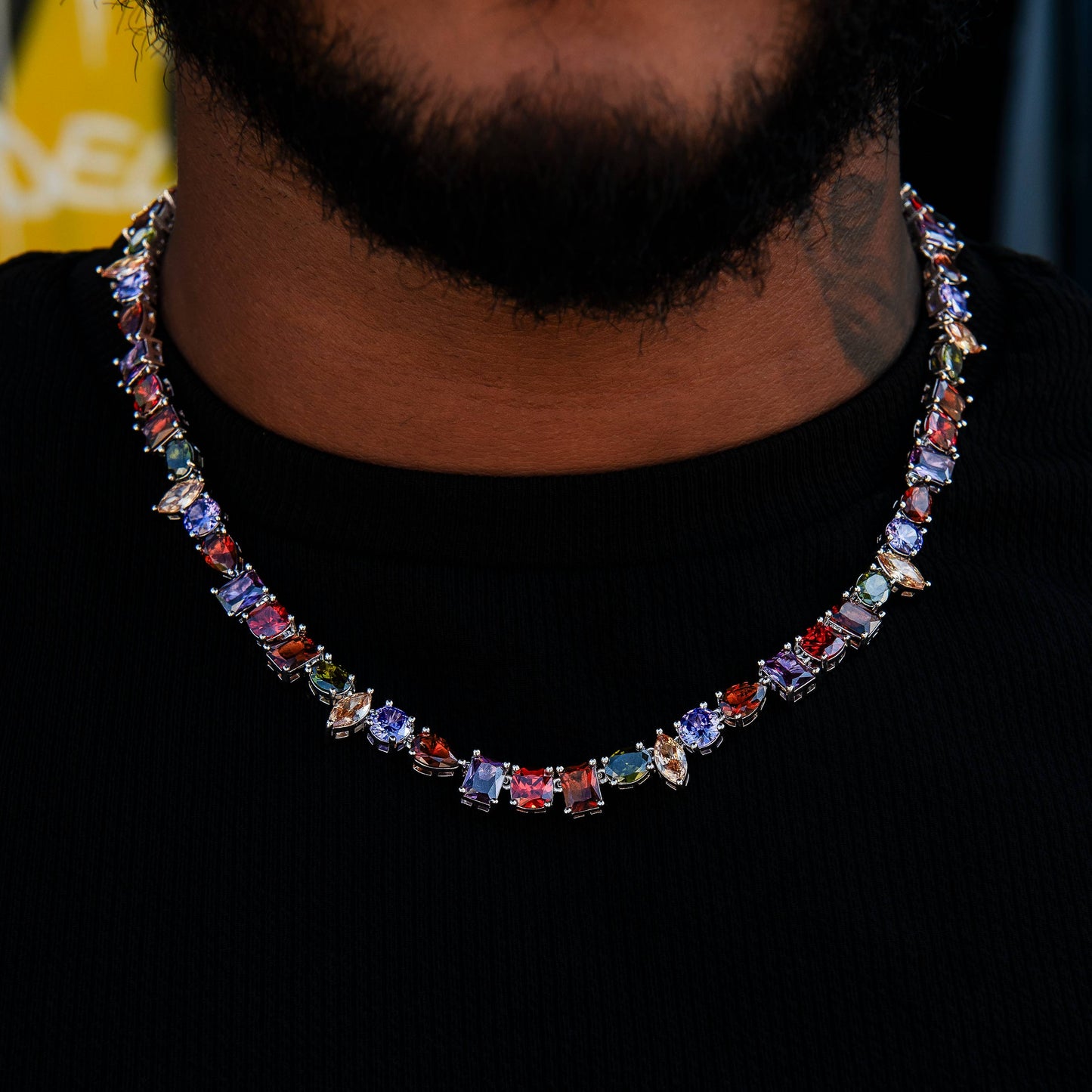 Floating Orange Mulicolor Stone Necklace in White Gold