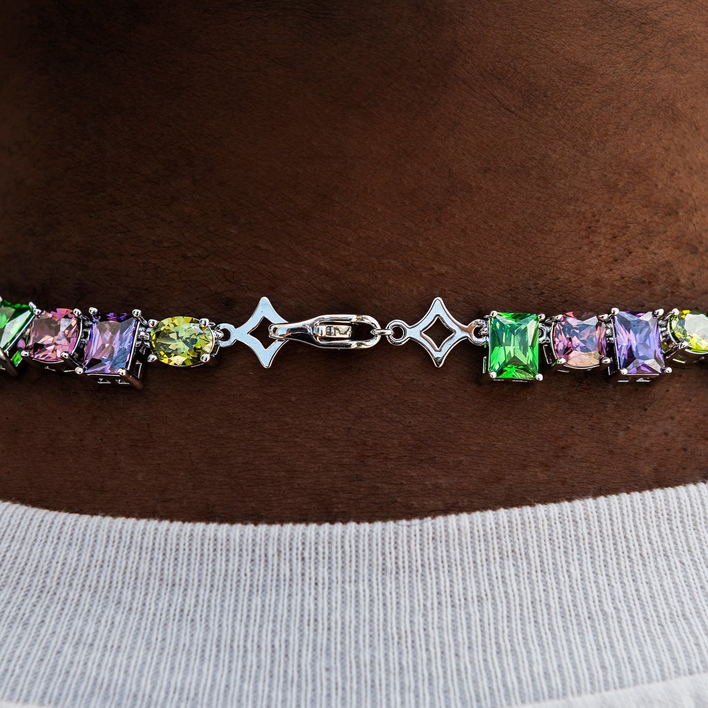 Floating Multicolor Stone Chain in White Gold